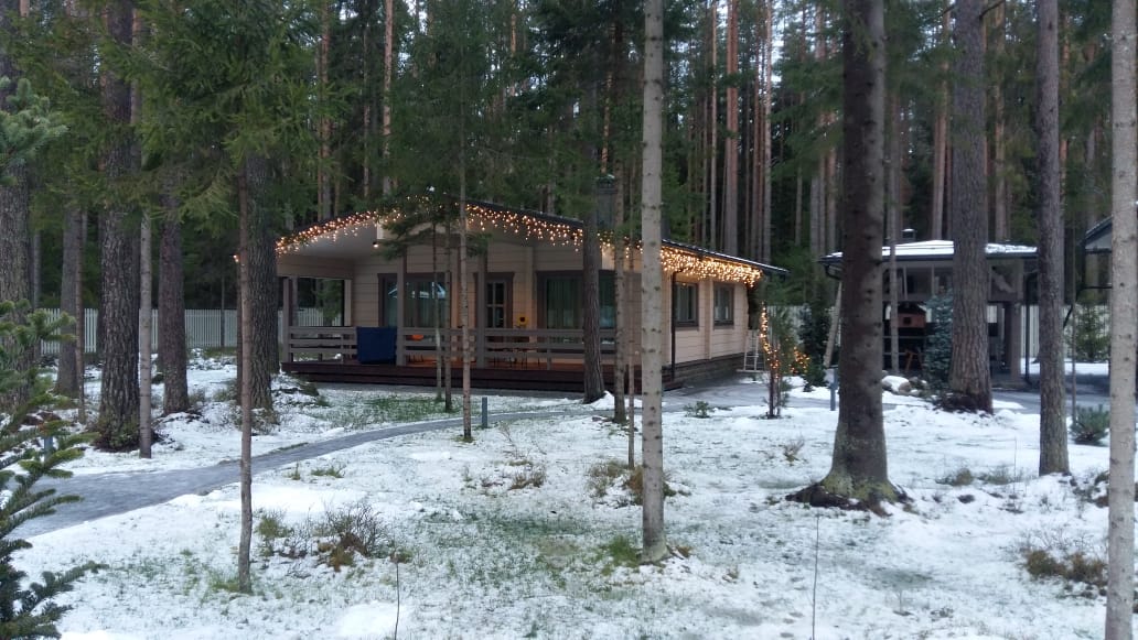 Новогодняя подсветка коттеджа в Ленинградской Области